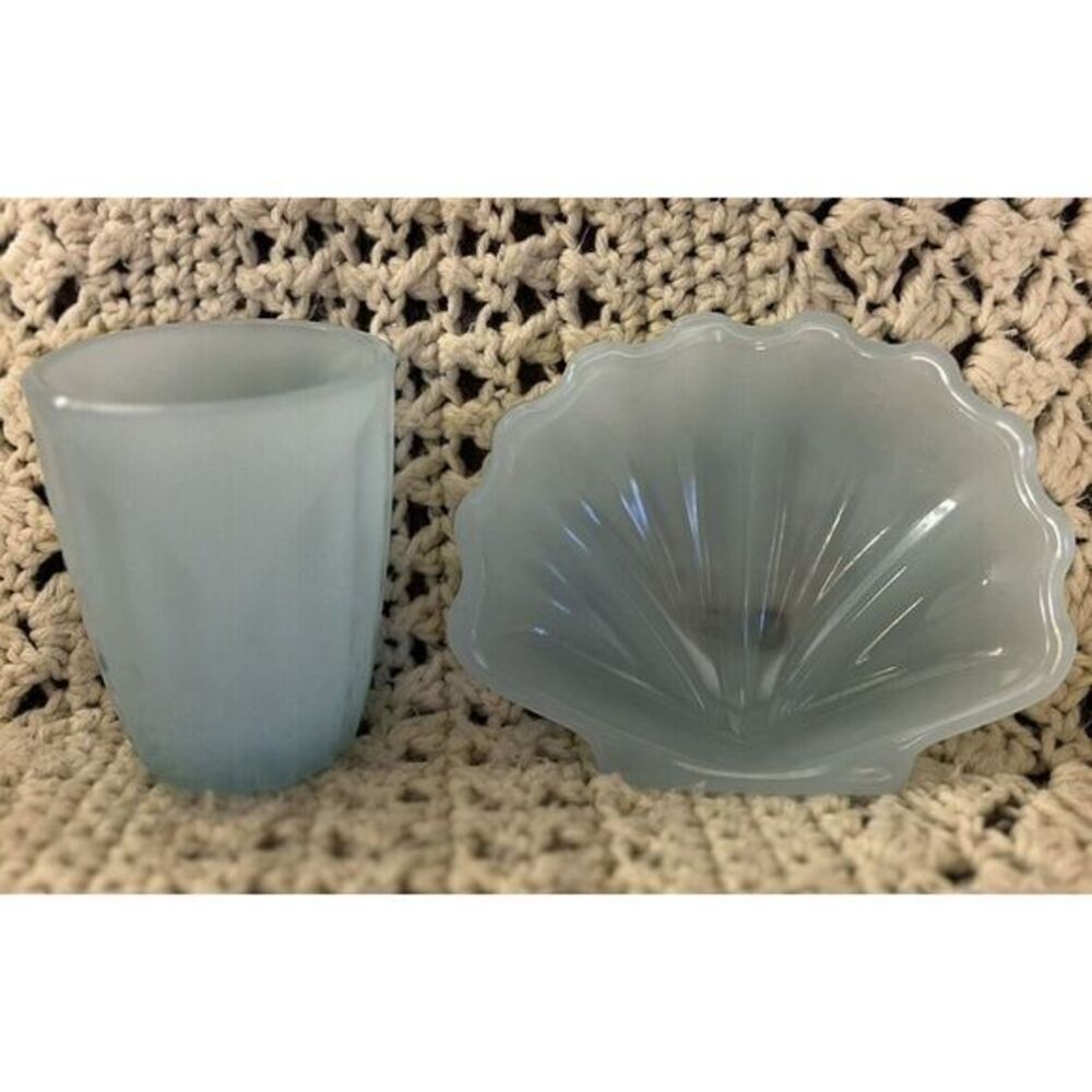 V. Nason & C. Art Murano Italy Shell Soap Dish And‎ Glass Blue Vintage